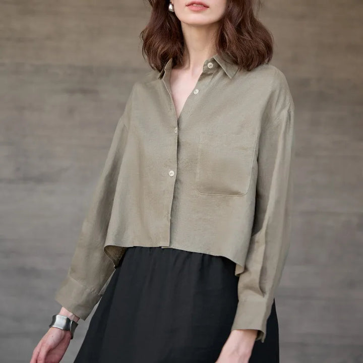 Women's Cropped Oversized Button-Down Shirt — Collared Summer Top