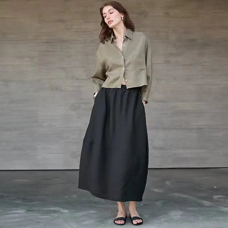 Women's Cropped Oversized Button-Down Shirt — Collared Summer Top