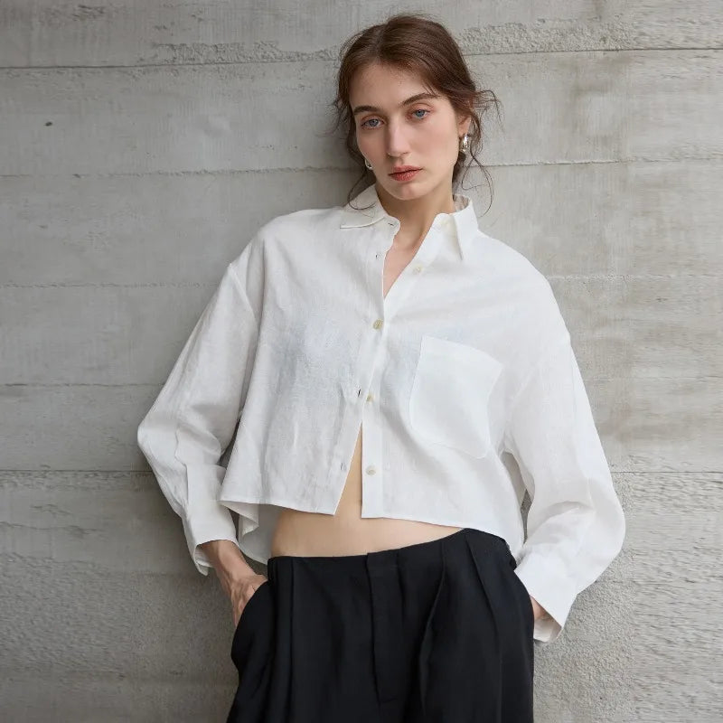 Women's Cropped Oversized Button-Down Shirt — Collared Summer Top