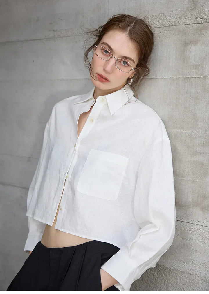 Women's Cropped Oversized Button-Down Shirt — Collared Summer Top