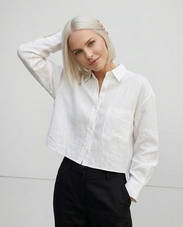 Women's Cropped Oversized Button-Down Shirt — Collared Summer Top