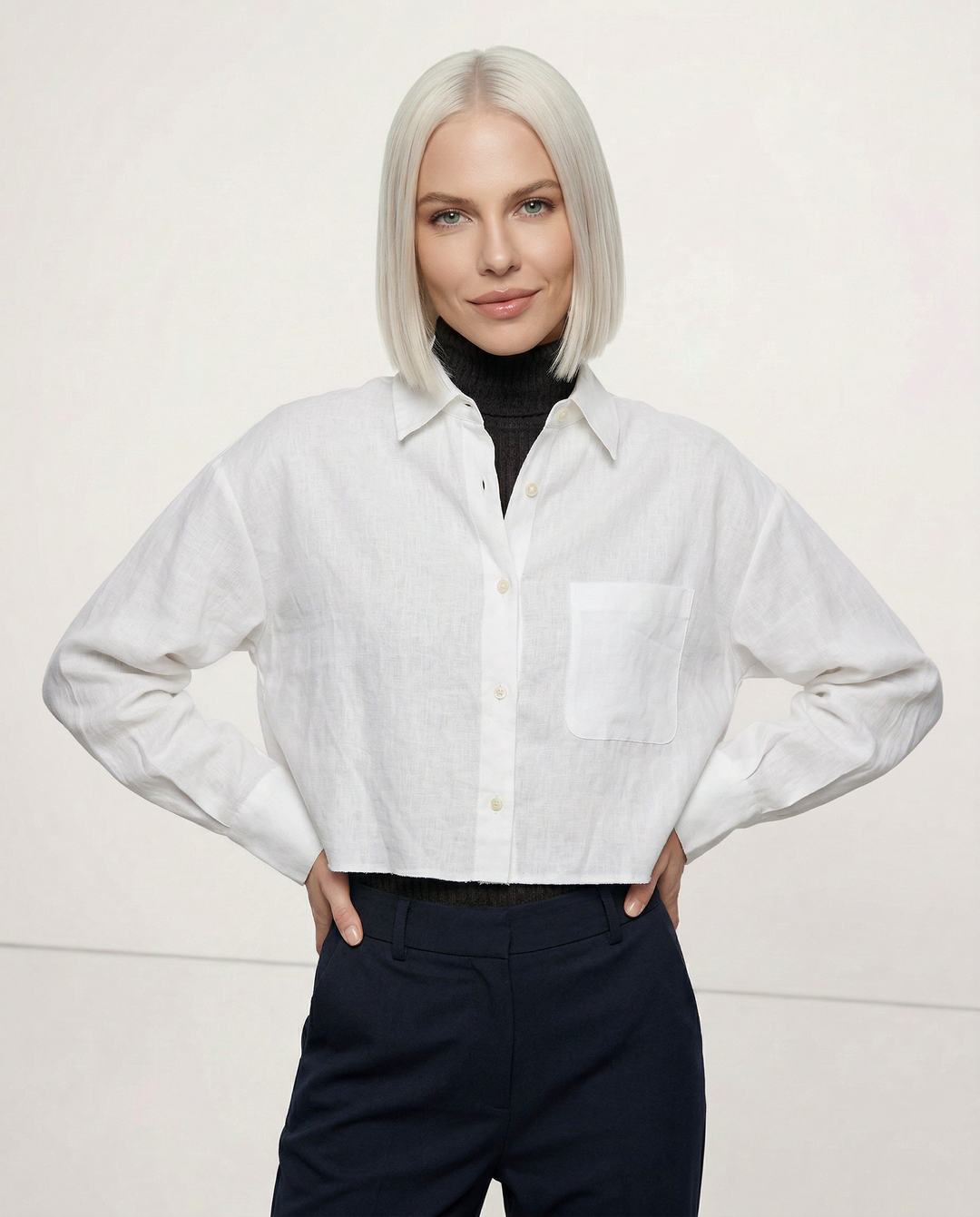 Women's Cropped Oversized Button-Down Shirt — Collared Summer Top