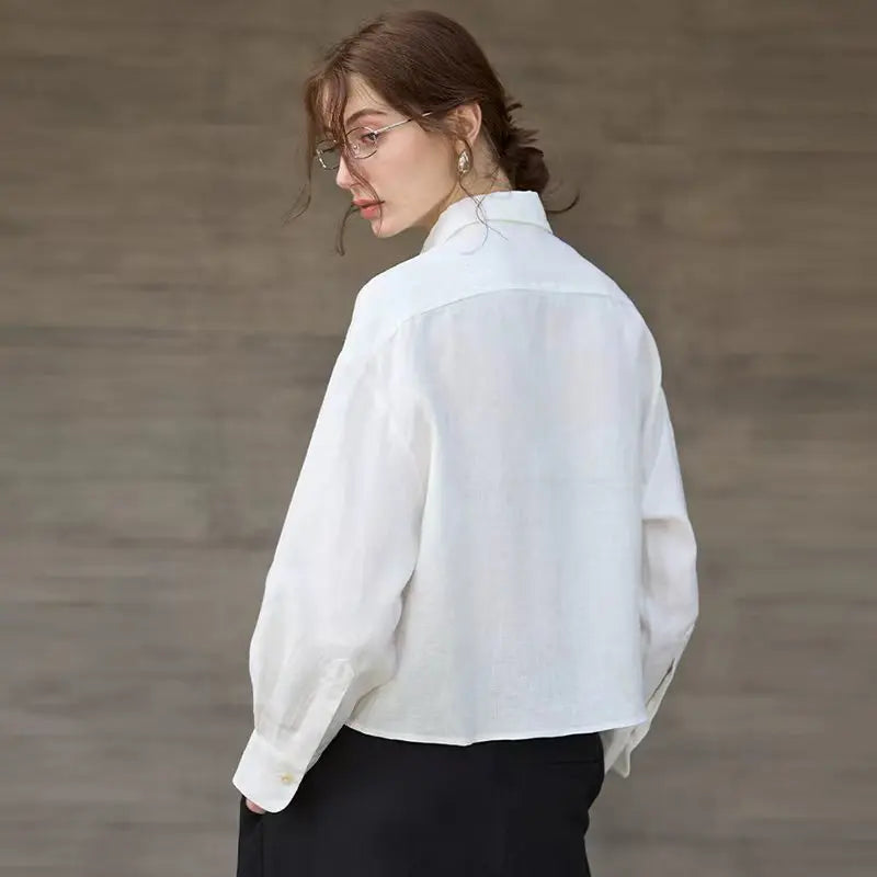 Women's Cropped Oversized Button-Down Shirt — Collared Summer Top
