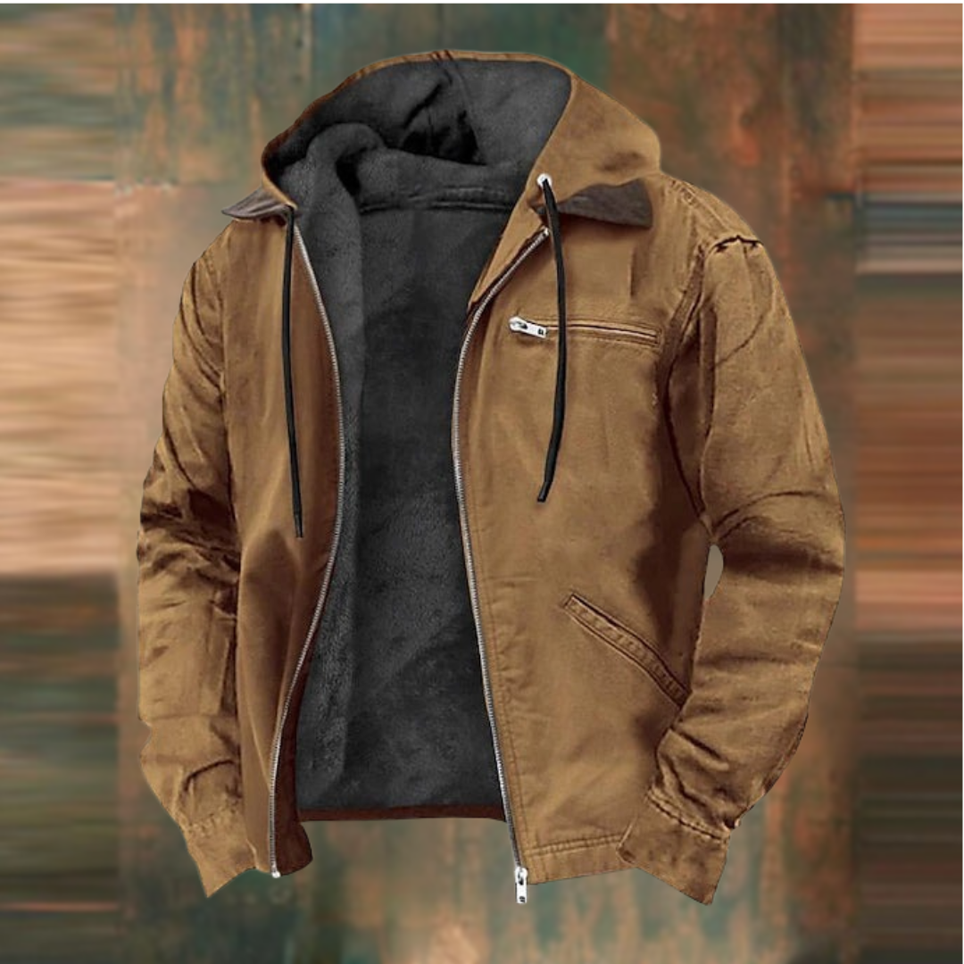 Men's hooded zip jacket with chest and angled pockets