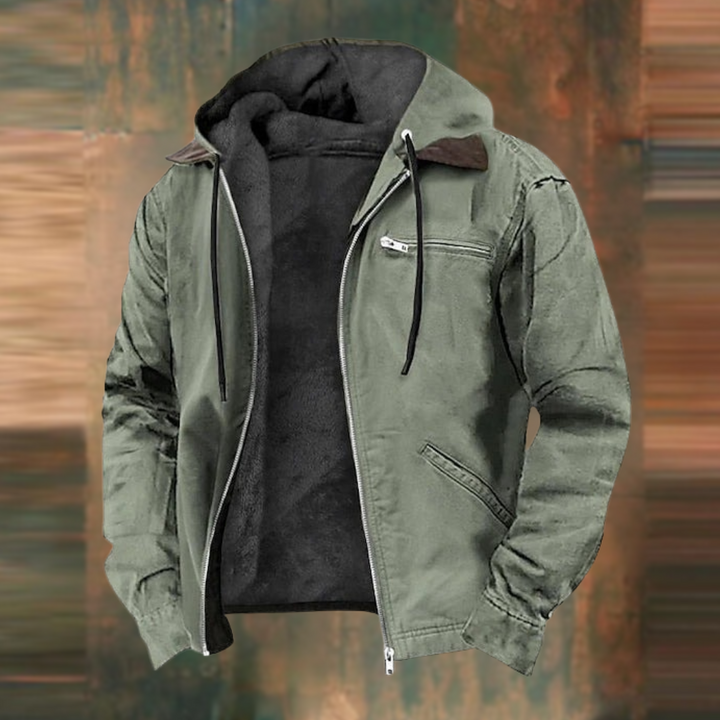 Men's hooded zip jacket with chest and angled pockets