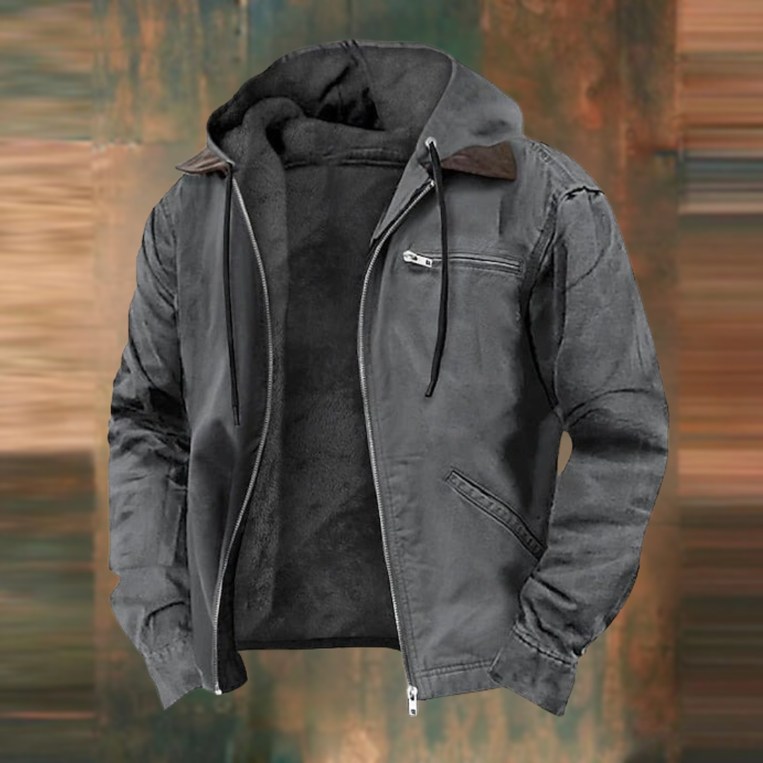Men's hooded zip jacket with chest and angled pockets
