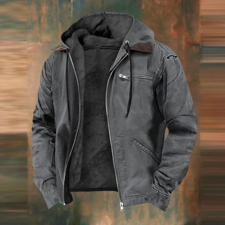 Men's hooded zip jacket with chest and angled pockets