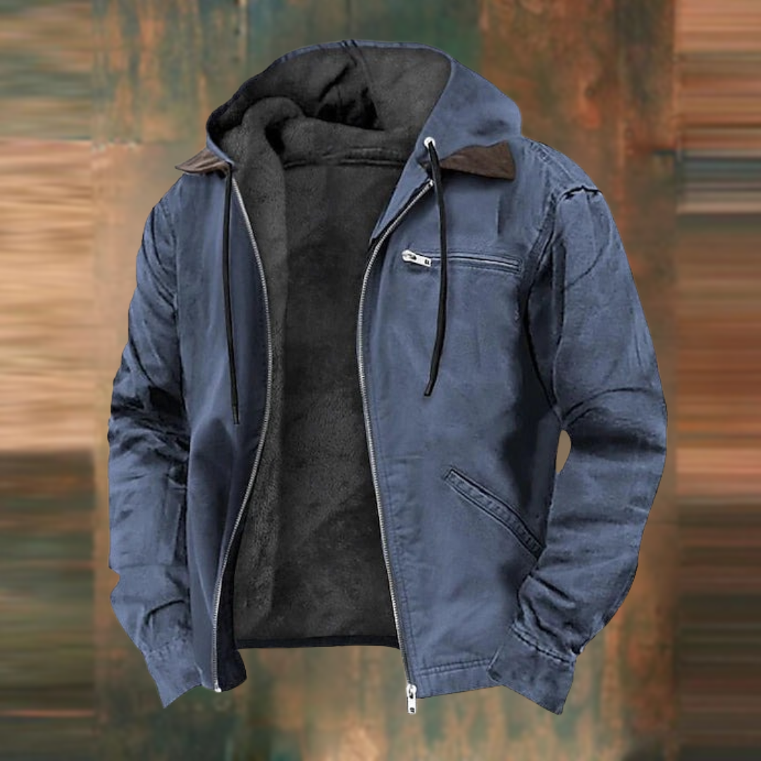 Men's hooded zip jacket with chest and angled pockets