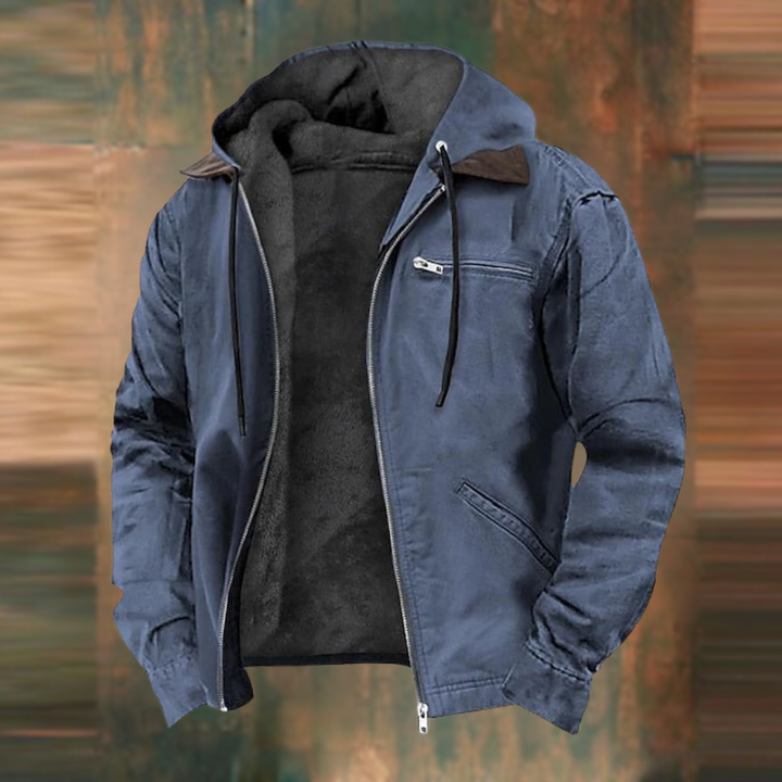 Men's hooded zip jacket with chest and angled pockets