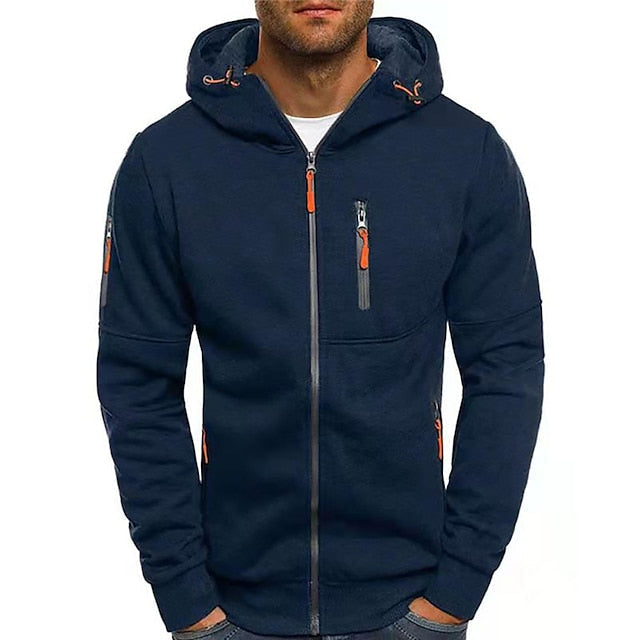 Men's hooded full-zip jacket with multiple zipped pockets