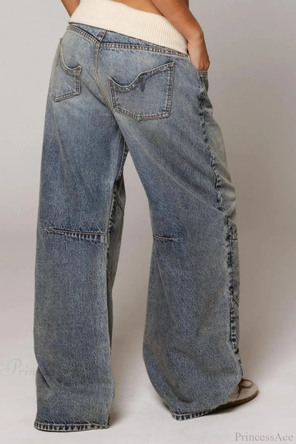 Women's washed blue wide leg jeans