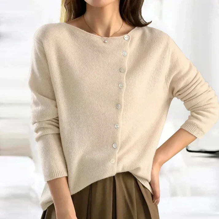 Women's long sleeve button front cardigan with round neckline