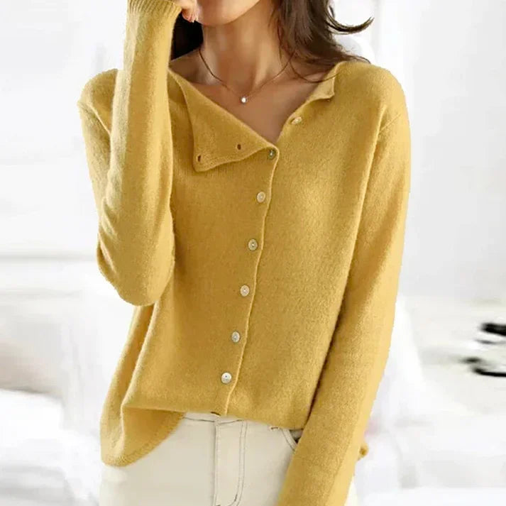 Women's long sleeve button front cardigan with round neckline