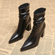 Pointed toe slouch ankle boots with high block heels and side zips