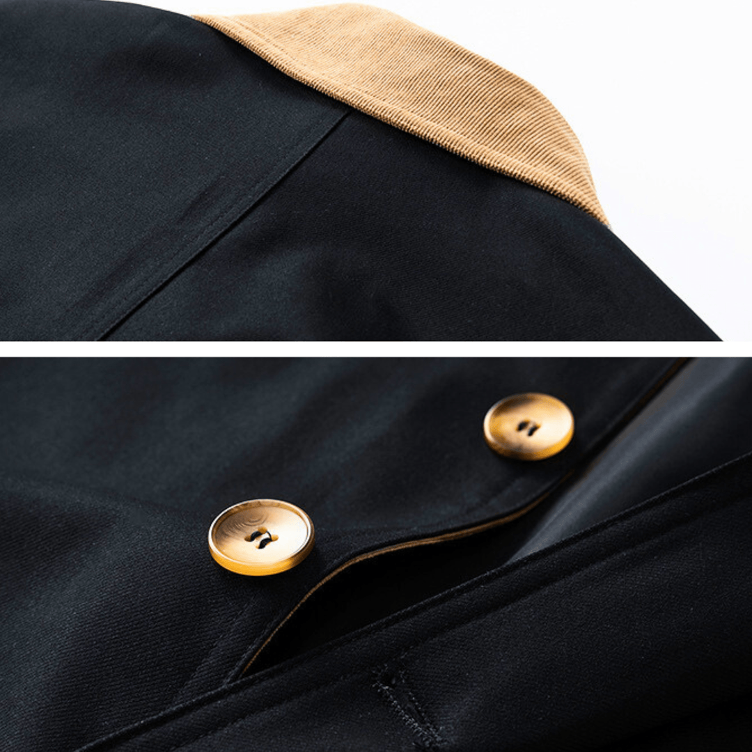 Long overcoat with contrast collar, button front and angled pockets