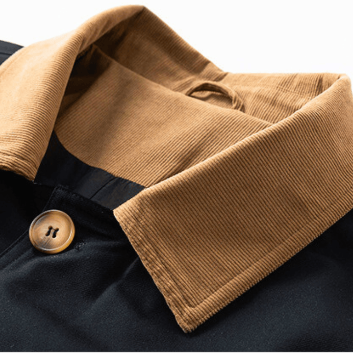 Long overcoat with contrast collar, button front and angled pockets