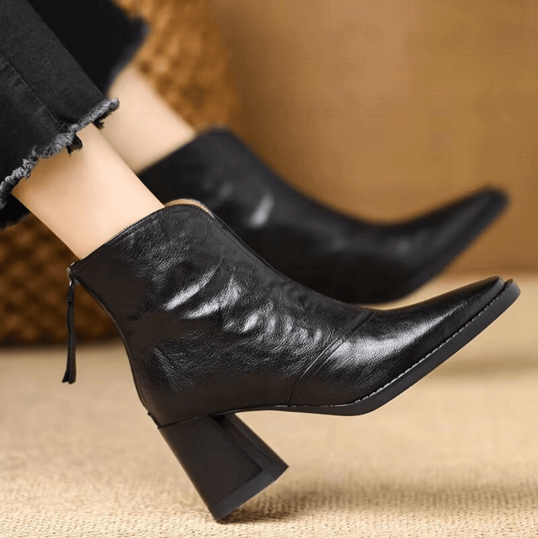 Women's ankle boots with almond toe and high block heel