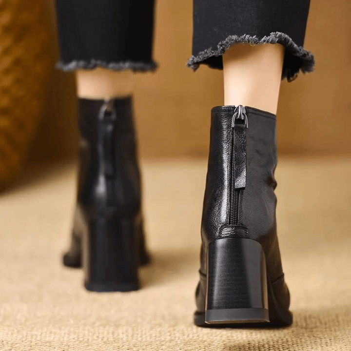 Women's ankle boots with almond toe and high block heel