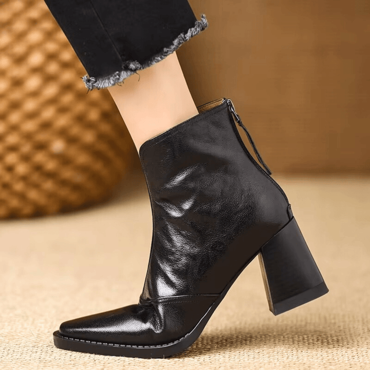 Women's ankle boots with almond toe and high block heel
