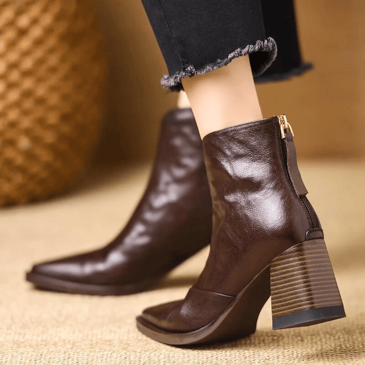 Women's ankle boots with almond toe and high block heel