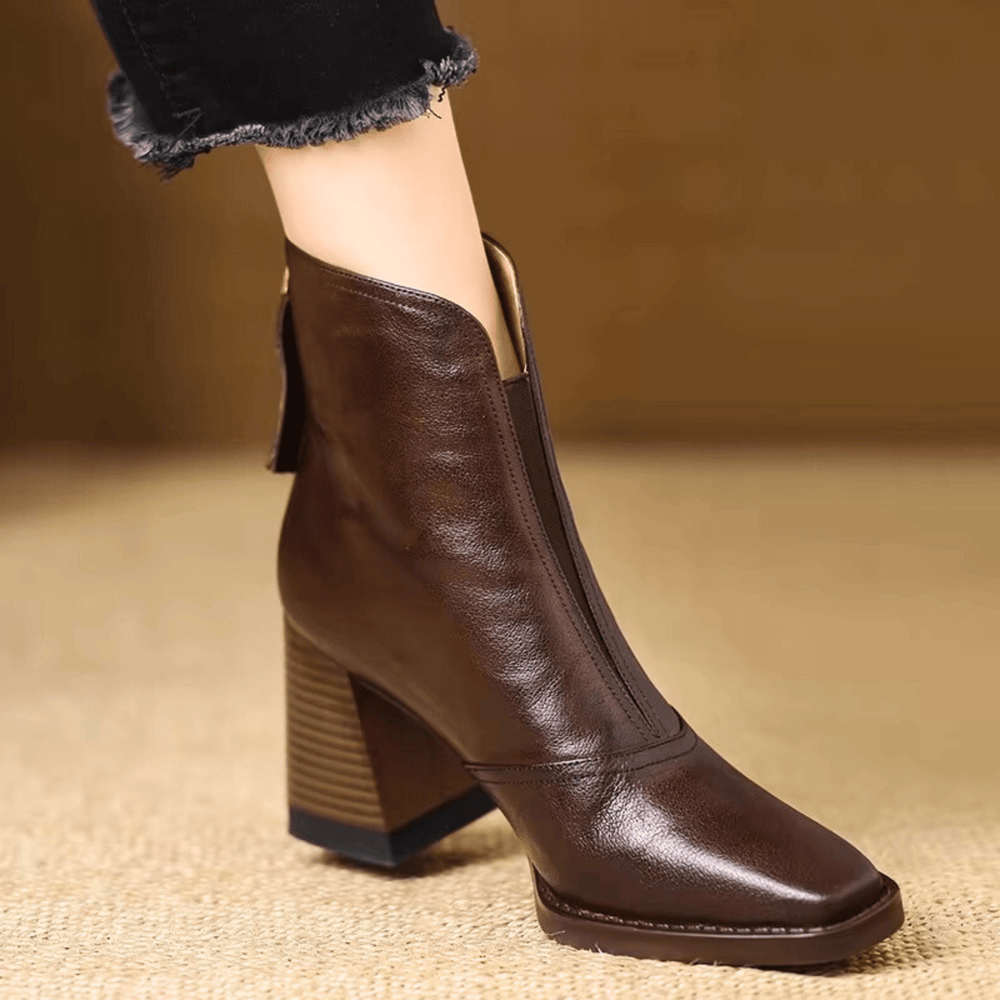 Women's ankle boots with almond toe and high block heel