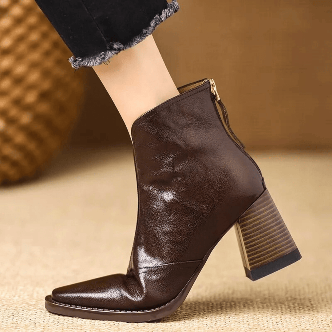 Women's ankle boots with almond toe and high block heel