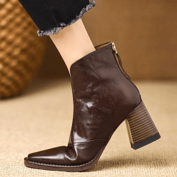 Women's ankle boots with almond toe and high block heel