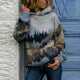 Women's hooded jumper with multicoloured woodland landscape print