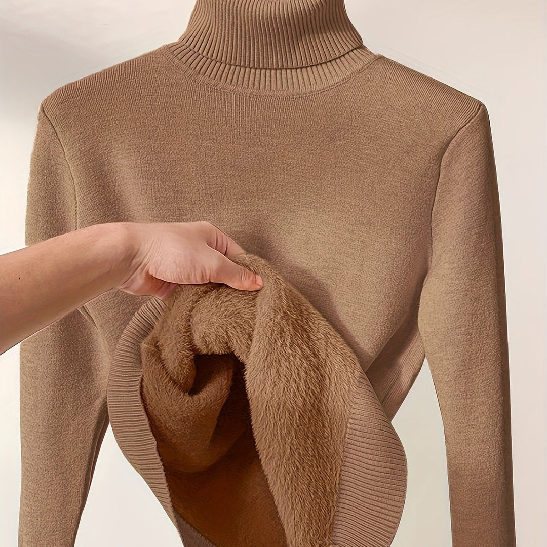 Women's ribbed fleece-lined high-neck fitted sweater