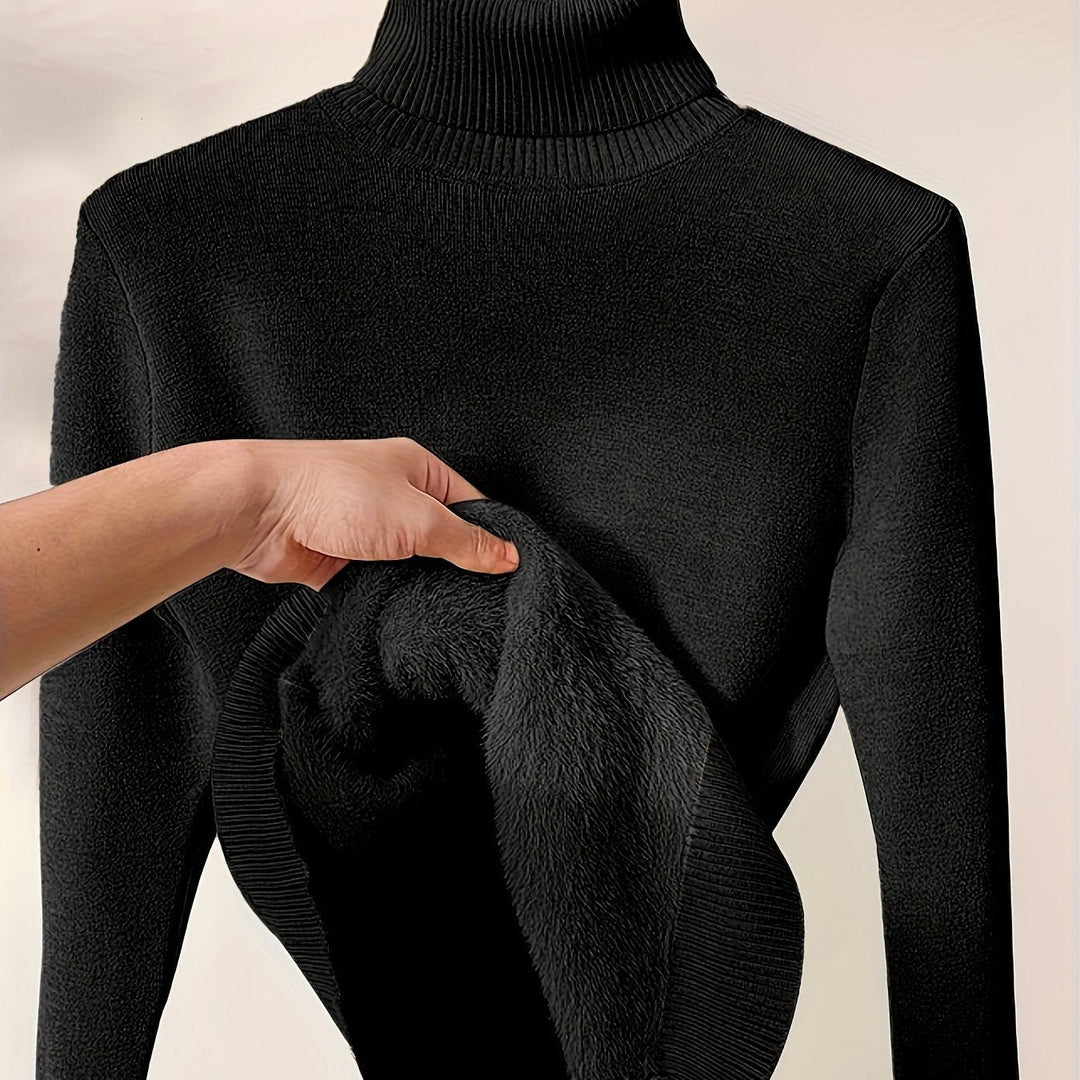 Women's ribbed fleece-lined high-neck fitted sweater