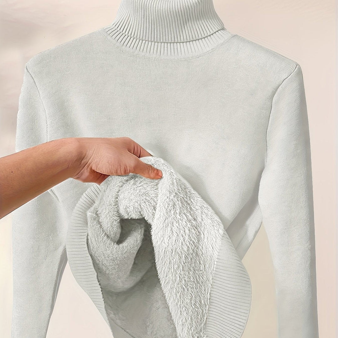 Women's ribbed fleece-lined high-neck fitted sweater