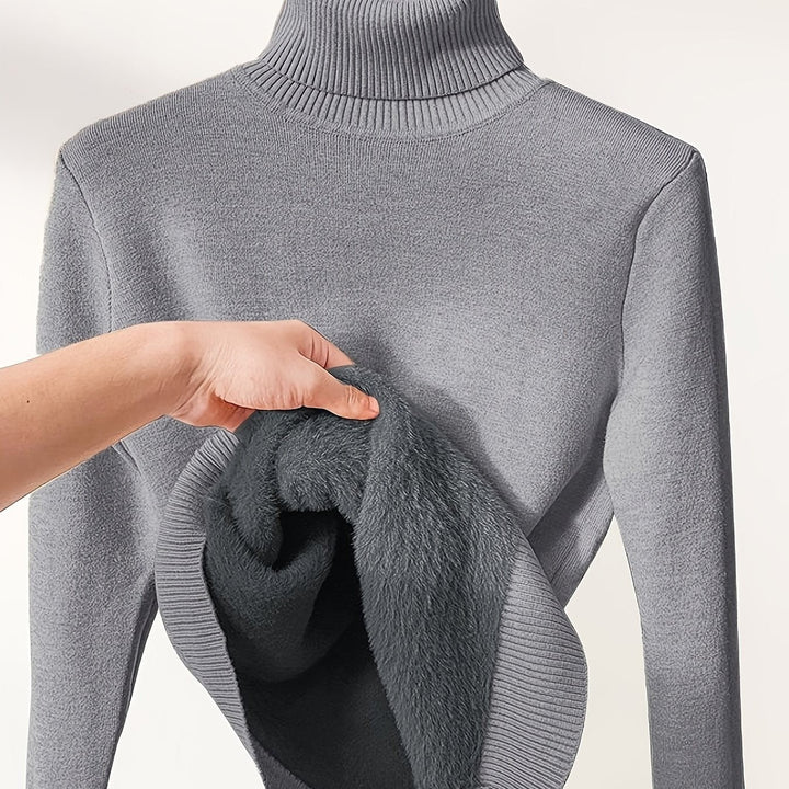 Women's ribbed fleece-lined high-neck fitted sweater