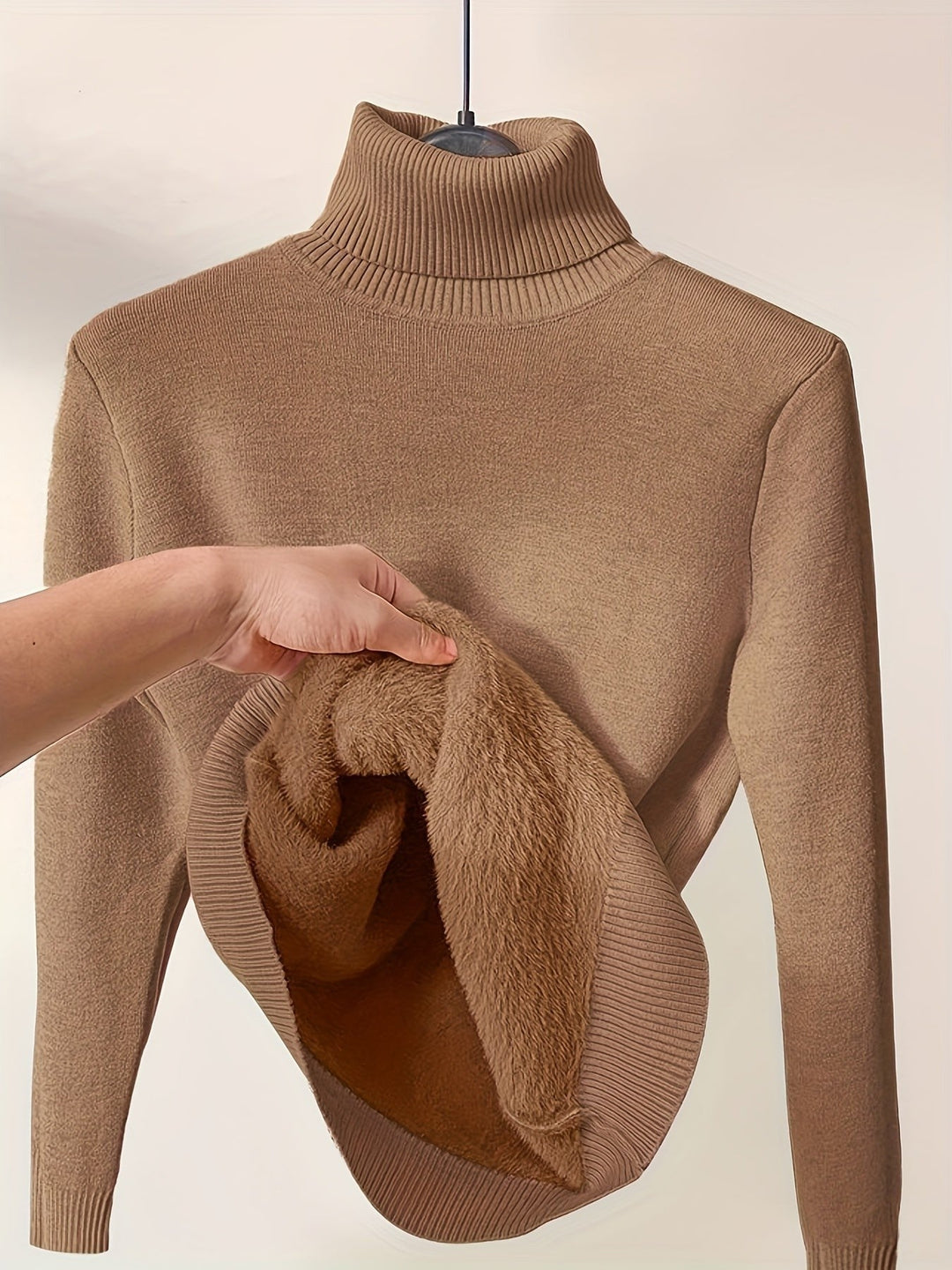 Women's ribbed fleece-lined high-neck fitted sweater