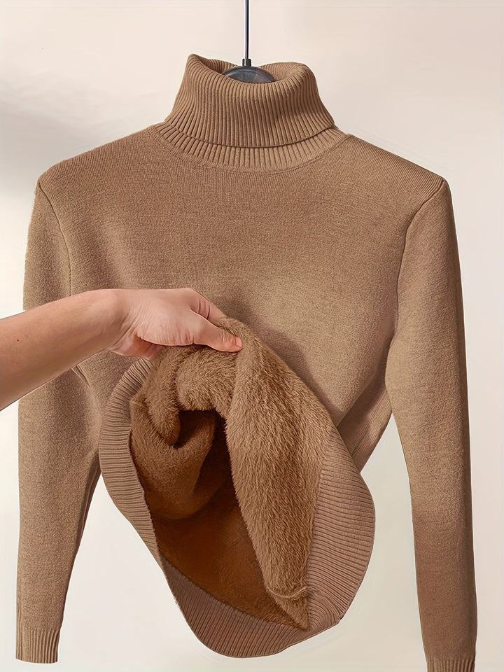 Women's ribbed fleece-lined high-neck fitted sweater