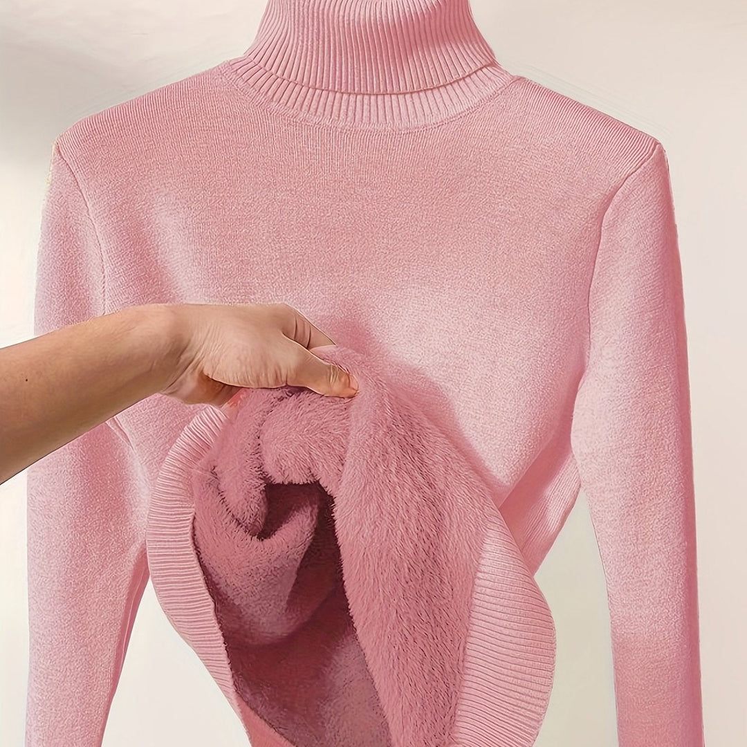 Women's ribbed fleece-lined high-neck fitted sweater