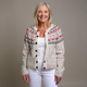Women's pale grey Fair Isle cardigan with long sleeves and button front