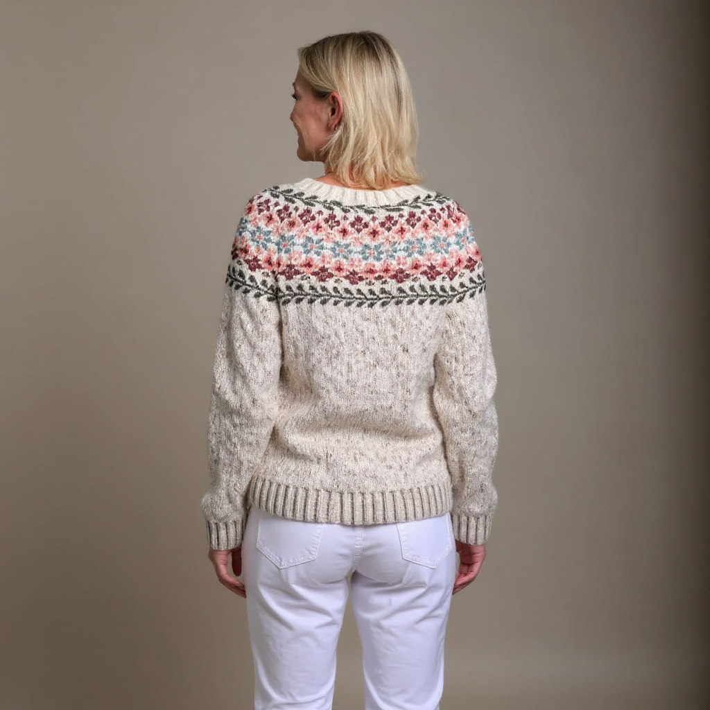 Women's pale grey Fair Isle cardigan with long sleeves and button front