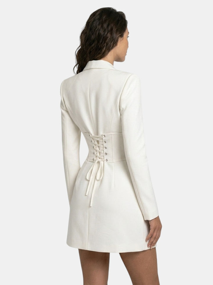 Women's blazer-style mini dress with lace corset waist