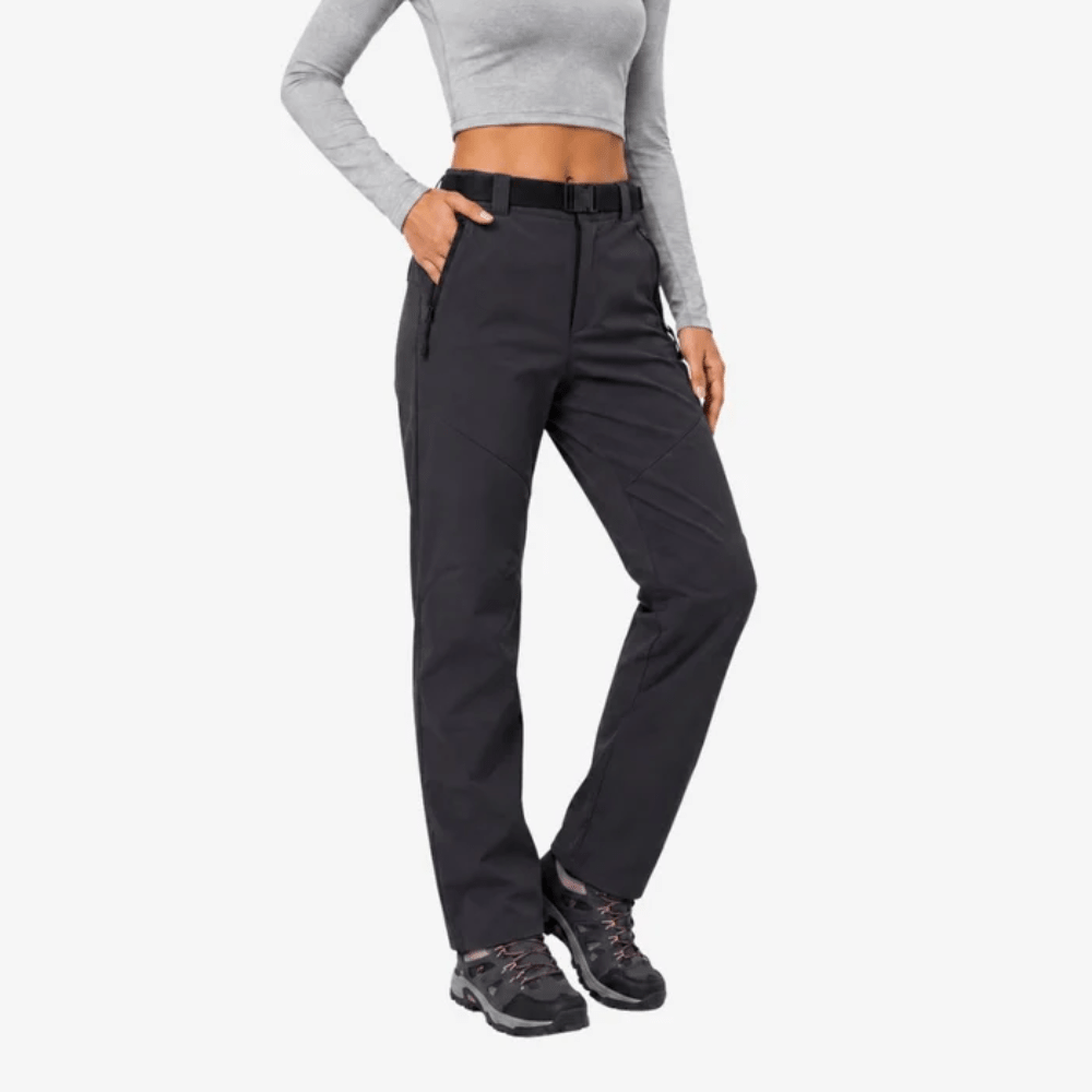 Women's full-length hiking trousers with a belted waist and zip pockets