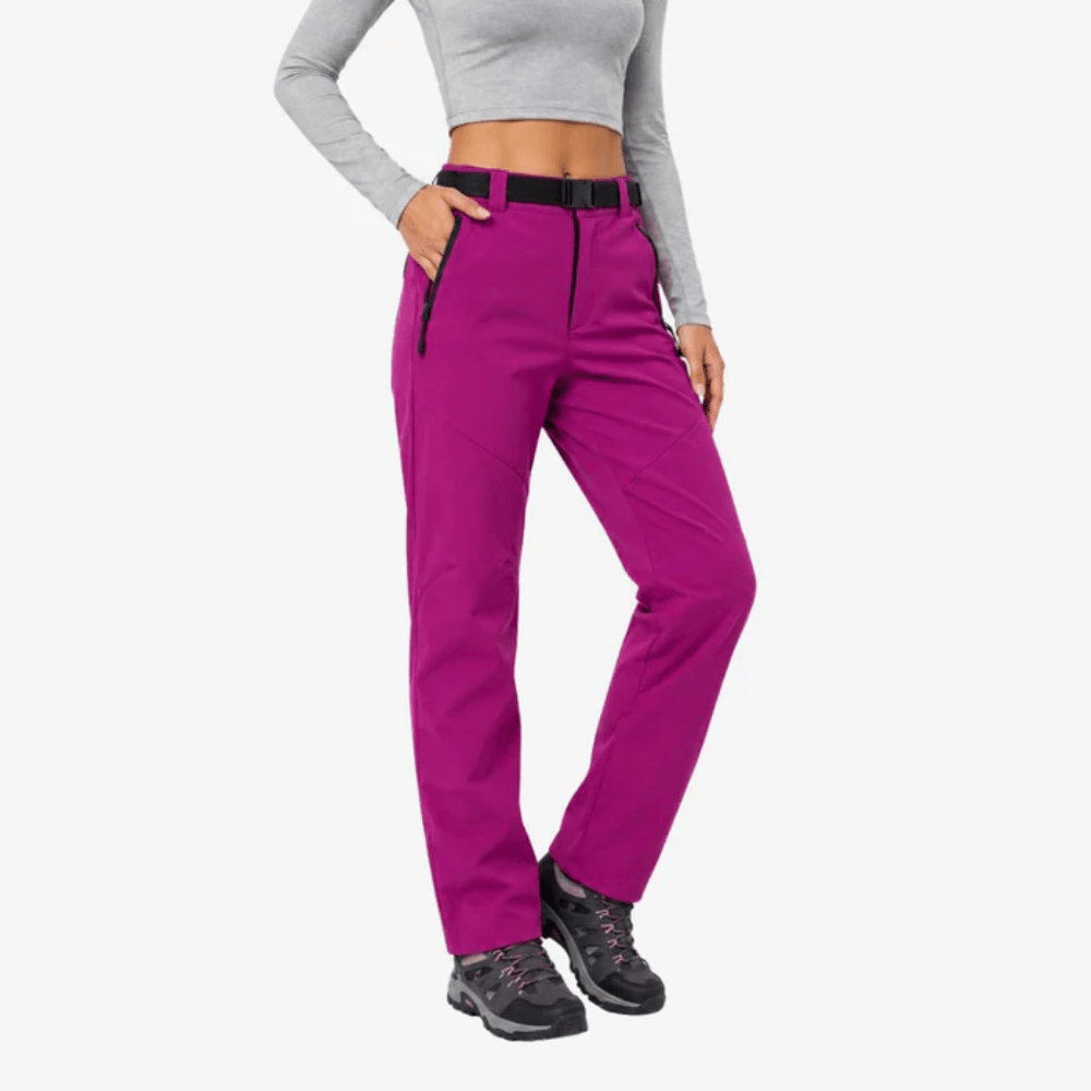 Women's full-length hiking trousers with a belted waist and zip pockets