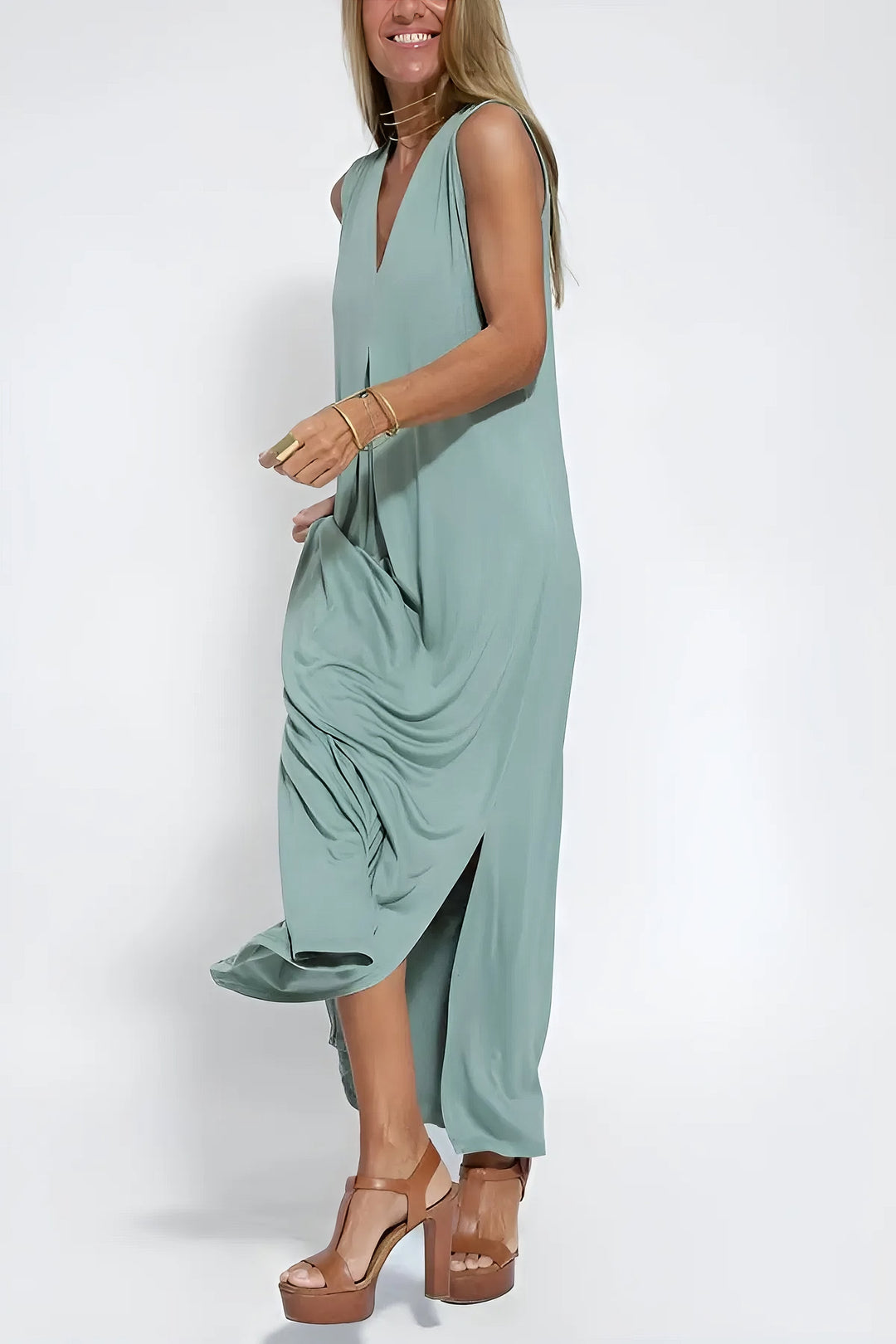 Women's V-neck maxi dress and cardigan set