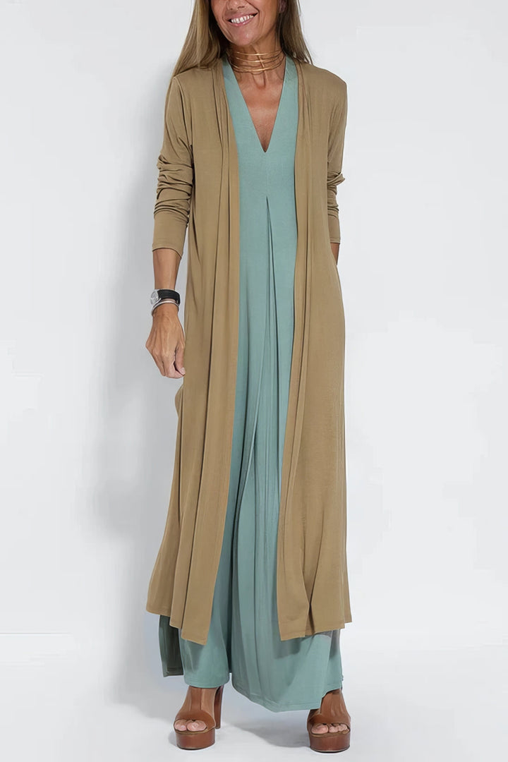 Women's V-neck maxi dress and cardigan set
