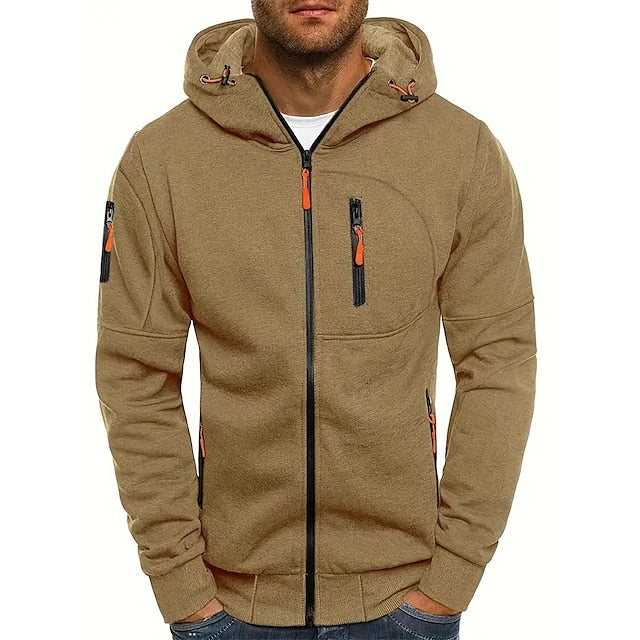 Men's hooded full-zip jacket with multiple zipped pockets